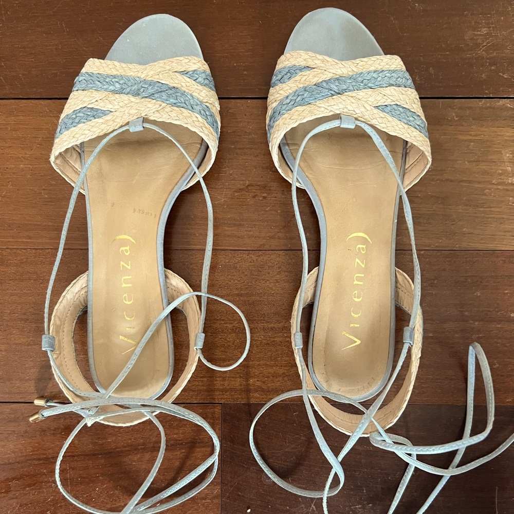 Vincenza Lace-up Straw & Leather Sandals Size 8